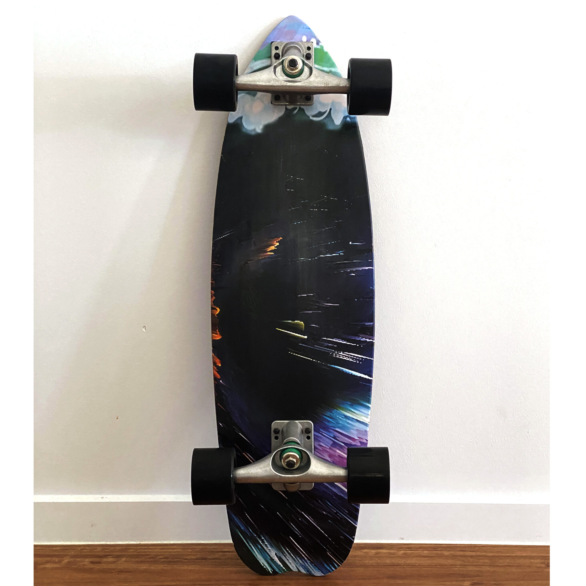 BONDI SURFSKATE COMPLETE SKATEBOARD BLACK HYPERSPACE KATS RACK