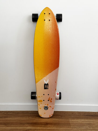 Beginner Skateboard Longboard with safety brake - Orange Surf Spray